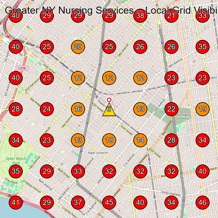 Greater NY Nursing Services GeoGrid visibility map for Home Health Care Service in Brooklyn